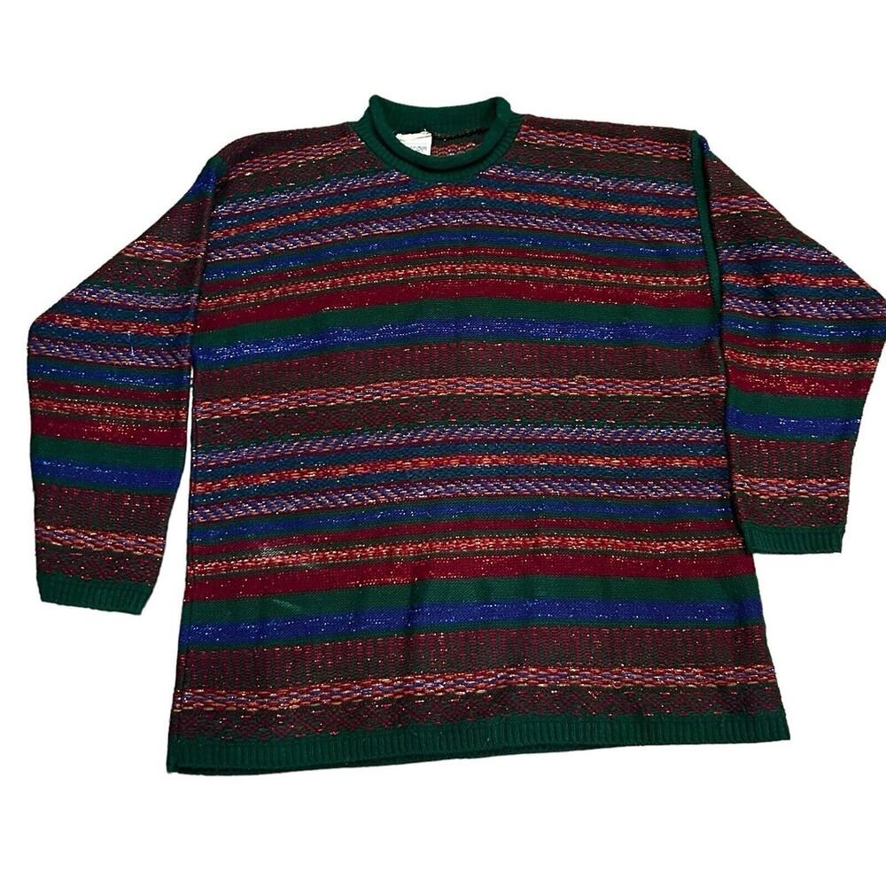 Vtg Huntington Ridge Womens Striped Metallic Long Sleeve Cosby Style Sweater M